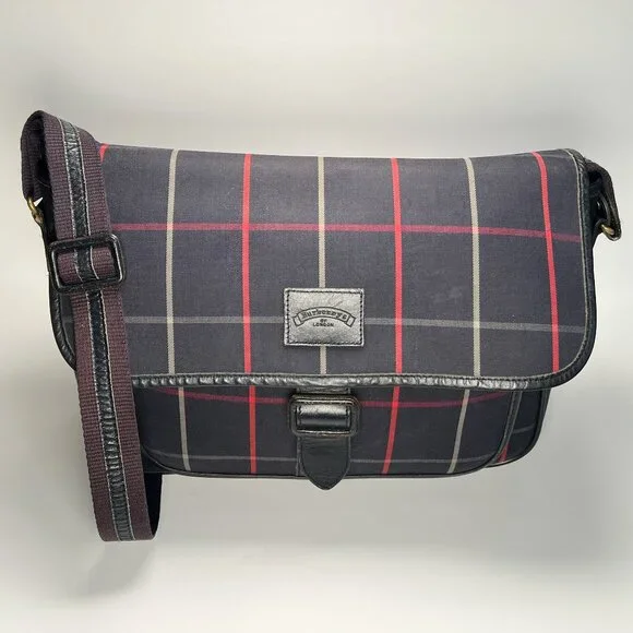 Vintage Burberry's Nova Check Messenger Bag Pre-1999 Plaid Crossbody Leather - Picture 1 of 7